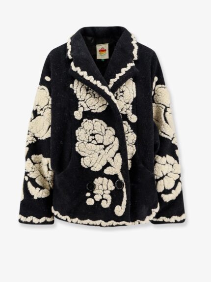 FARM RIO Wool Blend Coat With Floral Arabesque Motif