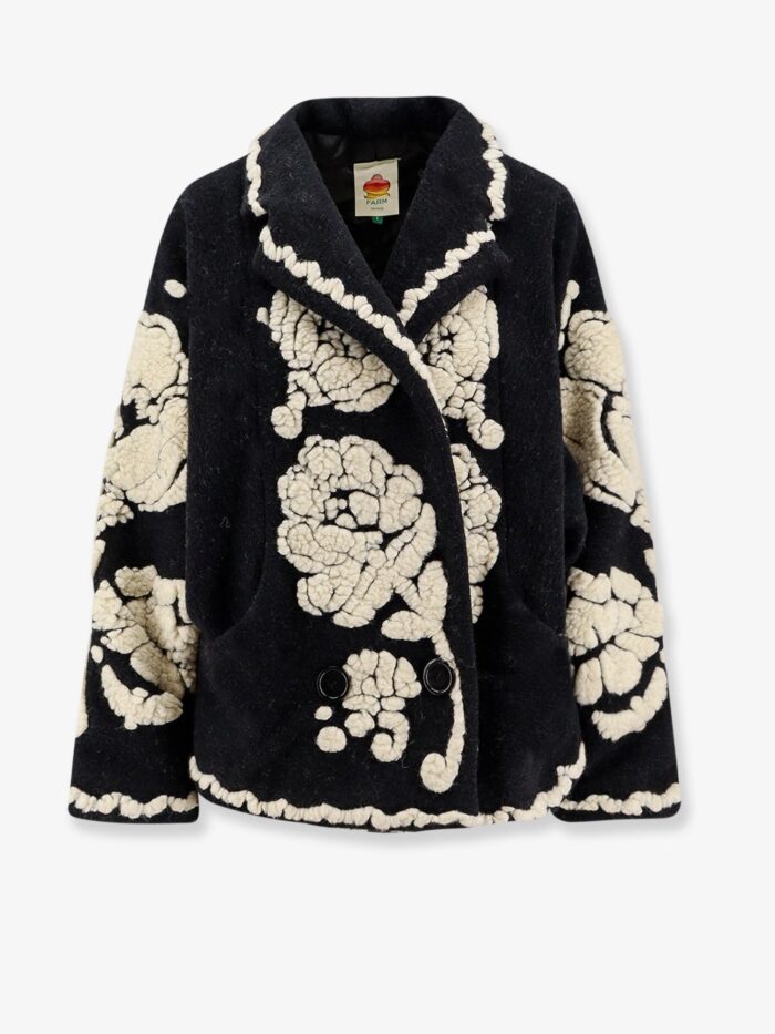 FARM RIO Wool Blend Coat With Floral Arabesque Motif