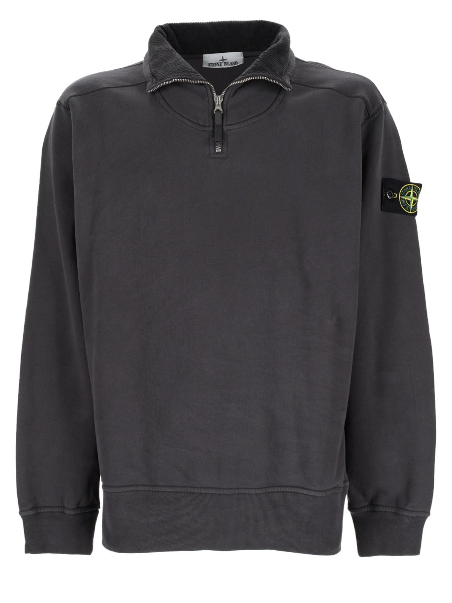 Stone Island Felpa Con Zip Corta E Patch Logo