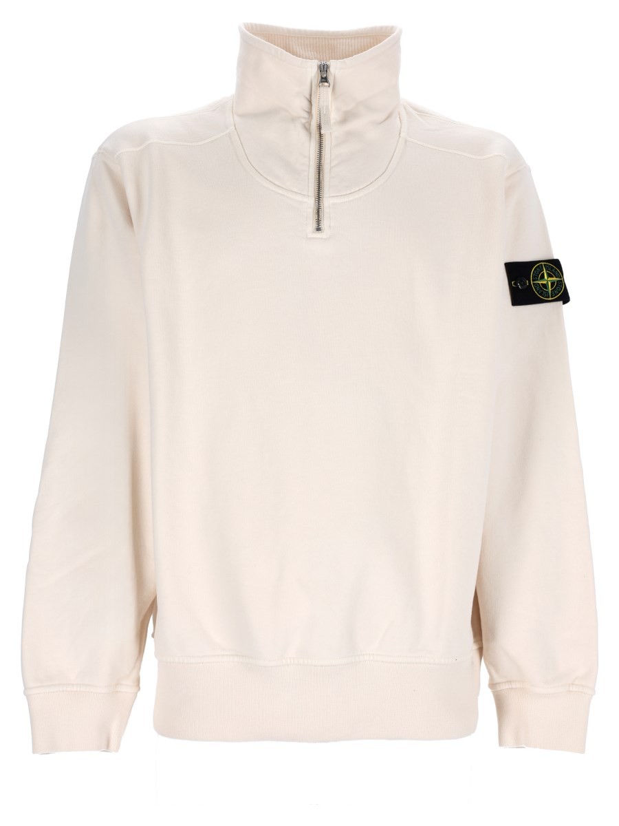 Stone Island Felpa Con Zip Corta E Patch Logo