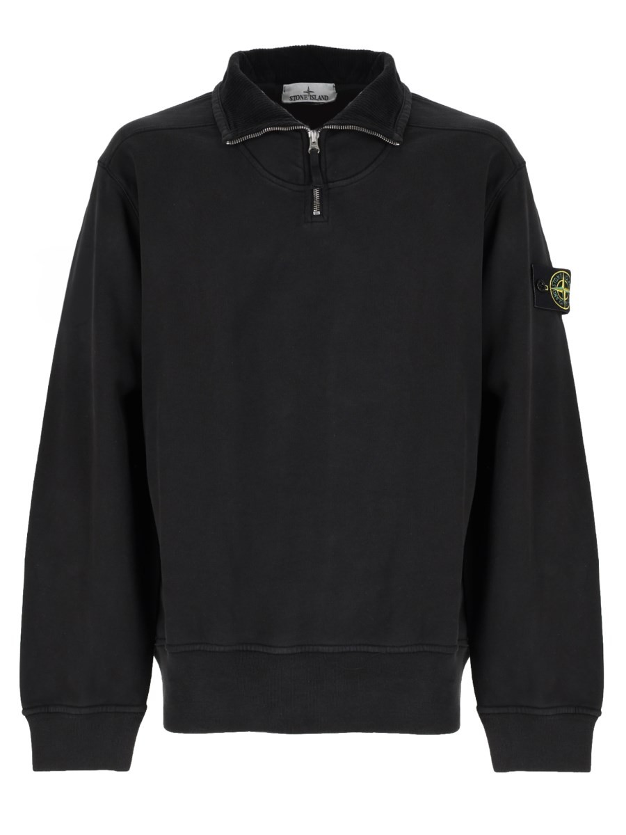 Stone Island Felpa Con Zip Corta E Patch Logo