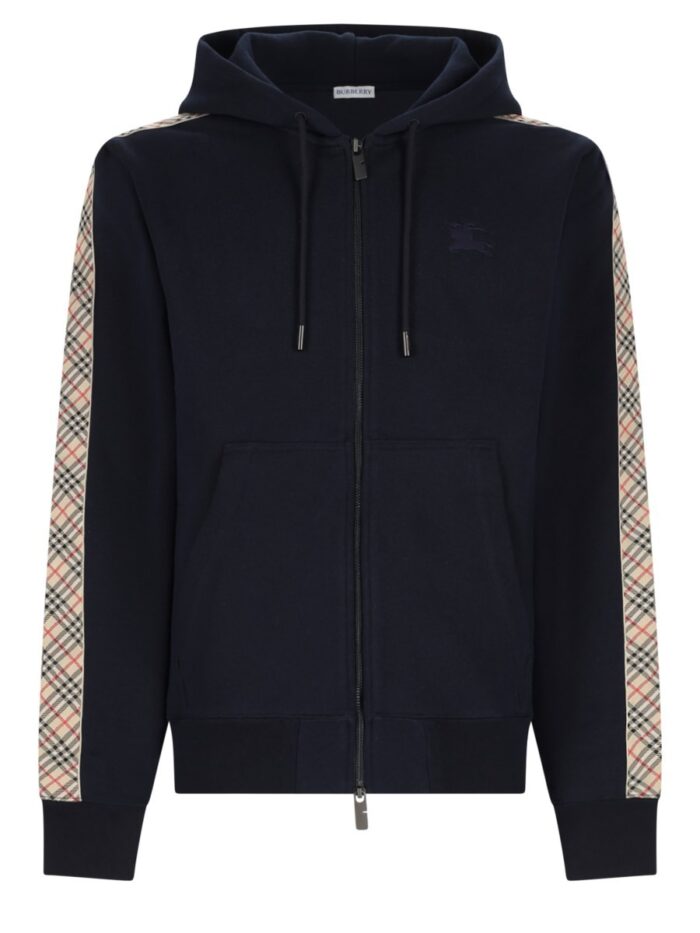 Burberry Felpa In Cotone Con Cappuccio, Cerniera E Finiture Check