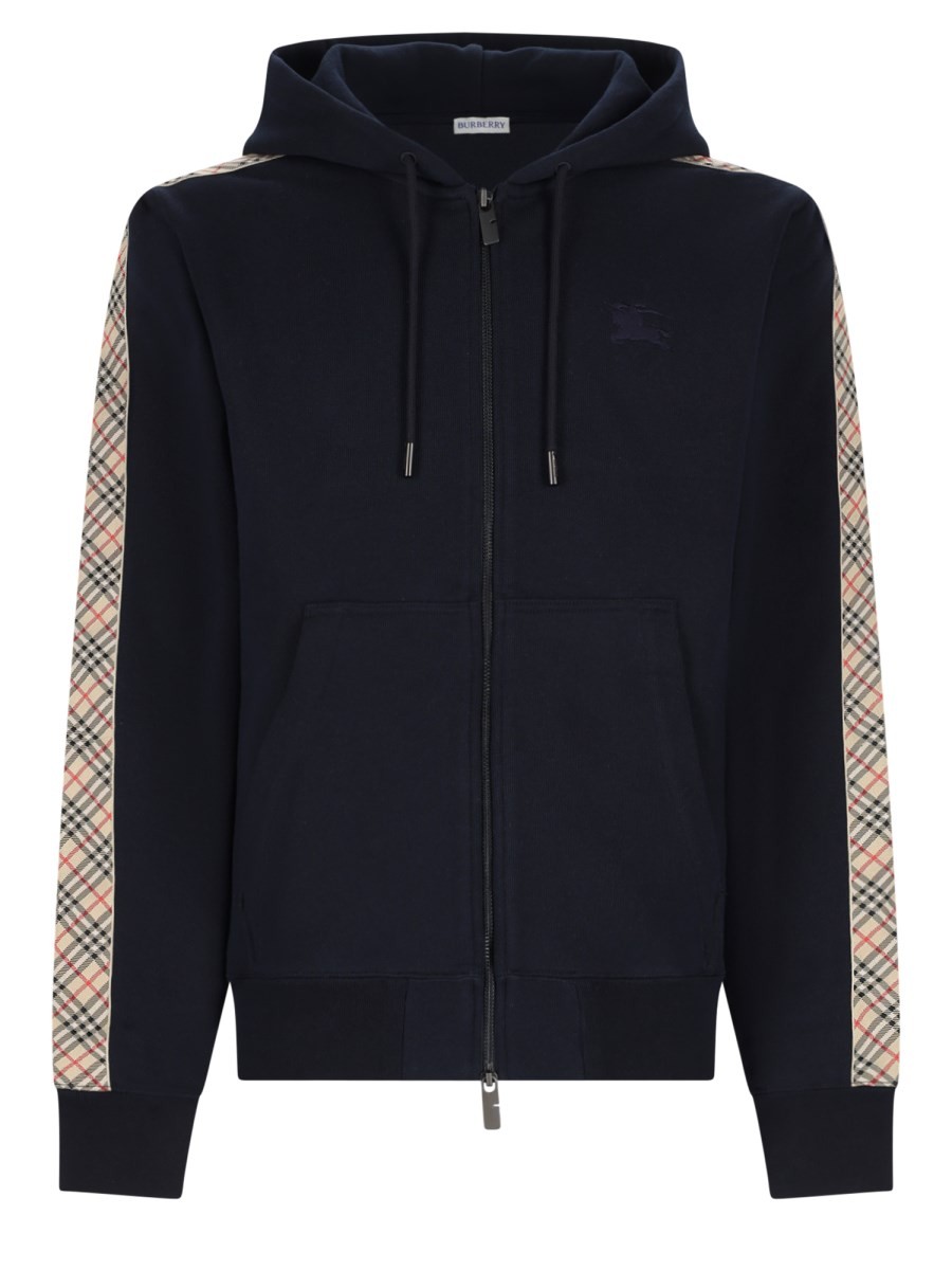Burberry Felpa In Cotone Con Cappuccio, Cerniera E Finiture Check