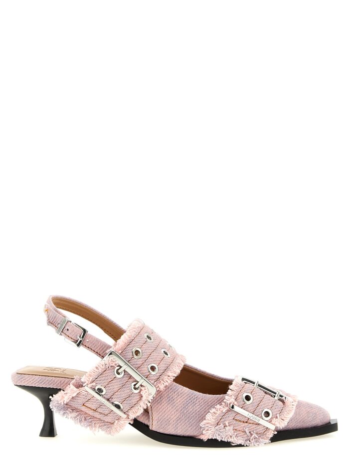 ganni 'feminine buckle fringed denim' slingback GANNI 'Feminine Buckle Fringed Denim' Slingback