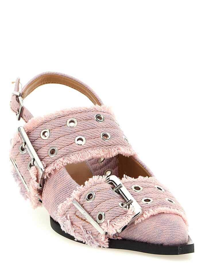 GANNI 'Feminine Buckle Fringed Denim' Slingback