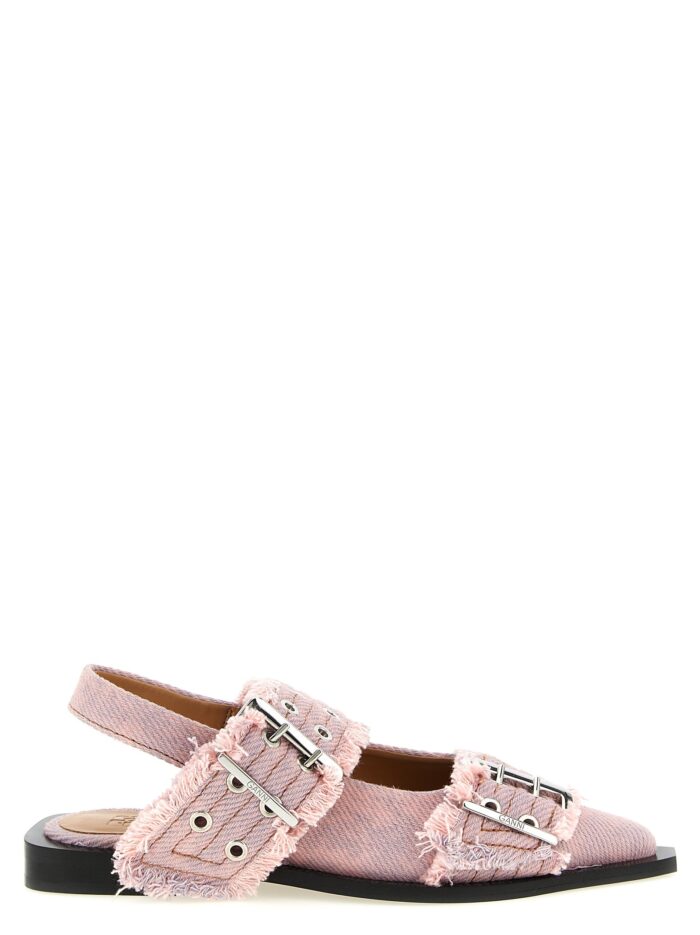 ganni 'feminine buckle fringed denim' slingback GANNI 'Feminine Buckle Fringed Denim' Slingback