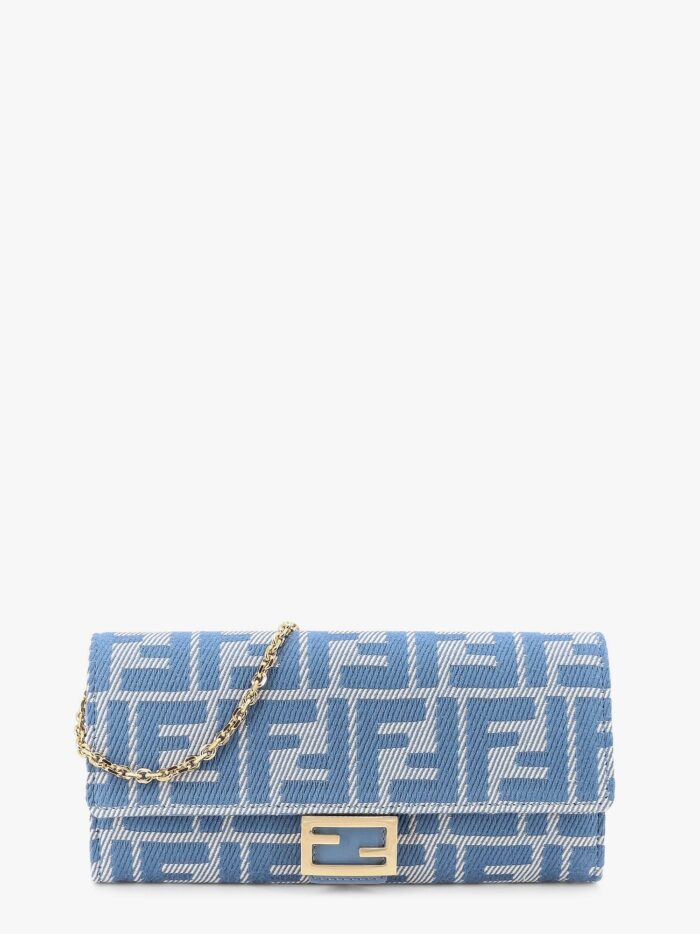 Fendi Baguette Continental With Chain Denim-effect Ff Jacquard Wallet