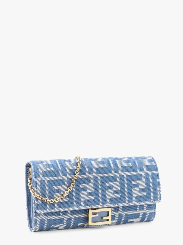 Fendi Baguette Continental With Chain Denim-effect Ff Jacquard Wallet