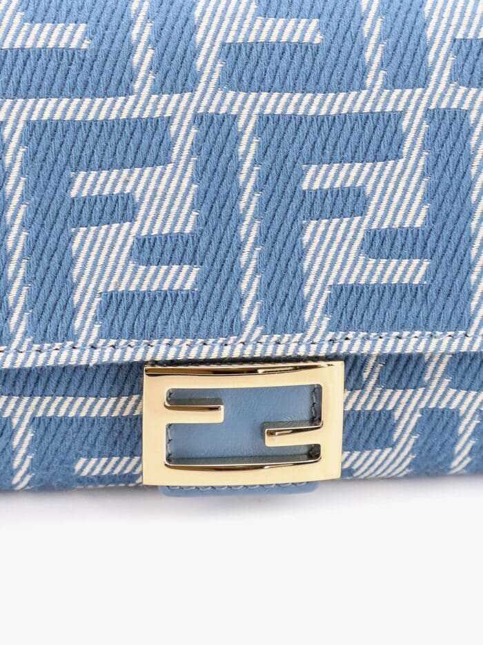 Fendi Baguette Continental With Chain Denim-effect Ff Jacquard Wallet