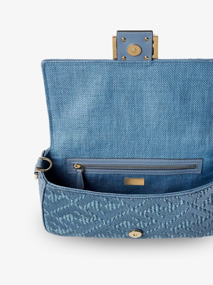 Fendi Baguette® Handbag In Raffia With All-over FF Embroidery