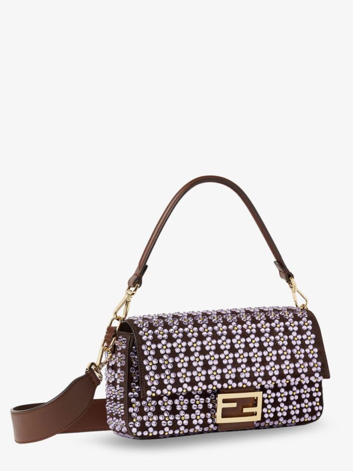 Fendi Baguette® Leather Crossbody Bag With Blooming Crystals Motif