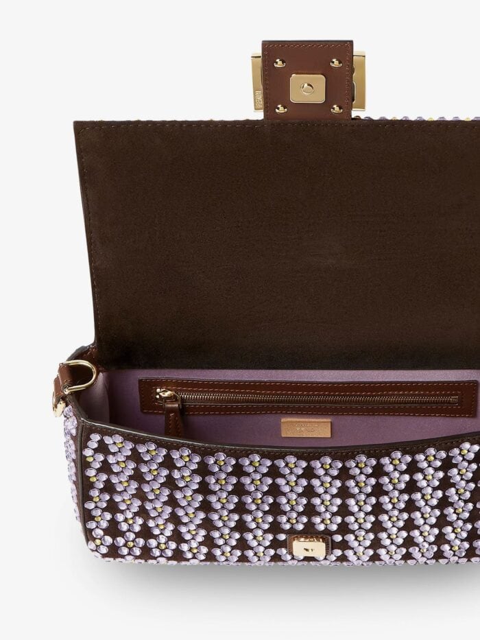 Fendi Baguette® Leather Crossbody Bag With Blooming Crystals Motif