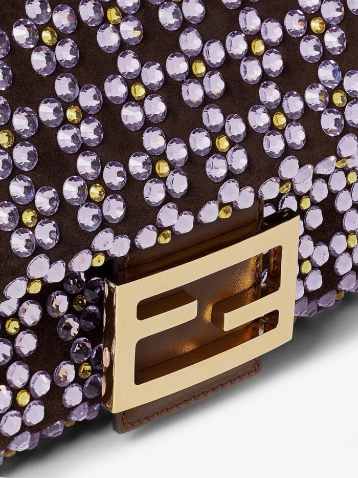 Fendi Baguette® Leather Crossbody Bag With Blooming Crystals Motif