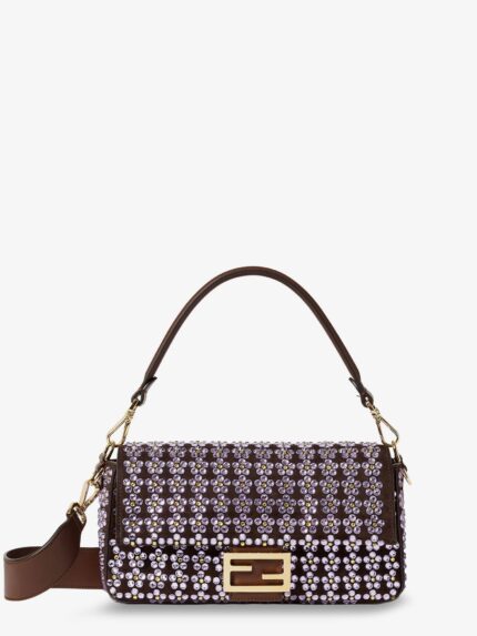 Fendi Baguette® Leather Crossbody Bag With Blooming Crystals Motif