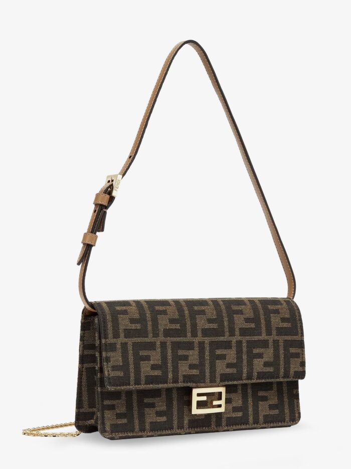 Fendi Baguette Wallet On Chain FF Jacquard Fabric Shoulder Bag