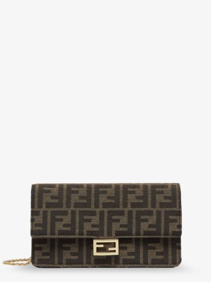 Fendi Baguette Wallet On Chain FF Jacquard Fabric Shoulder Bag