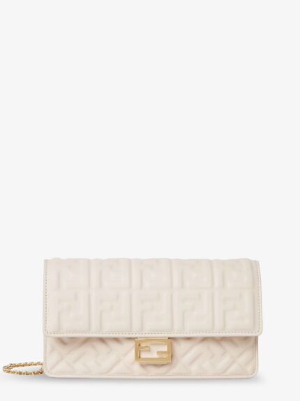 Fendi Baguette Wallet On Chain Leather Shoulder Bag With FF Motif