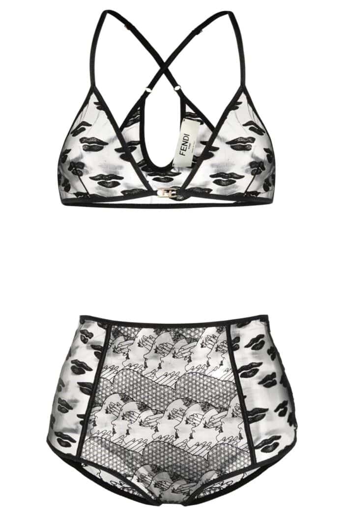 Fendi Black Lace And Tulle Lingerie Set