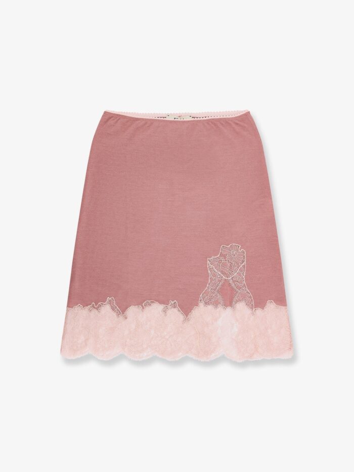 Fendi Cashmere And Silk Skirt With Lace Profiles