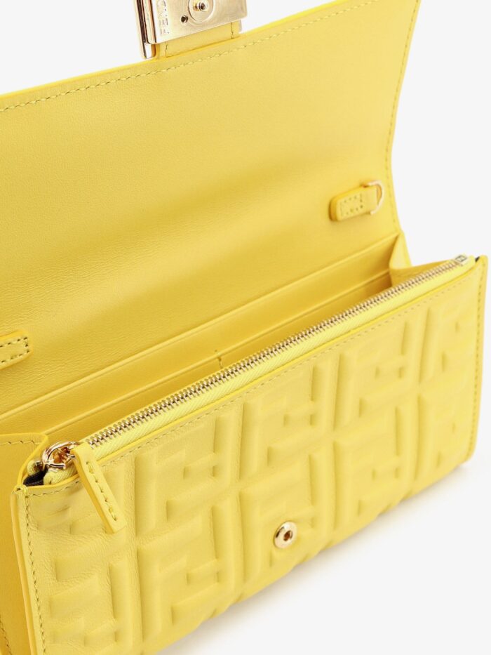 Fendi Continental With Chain Baguette Crossbody Bag With Embossed FF