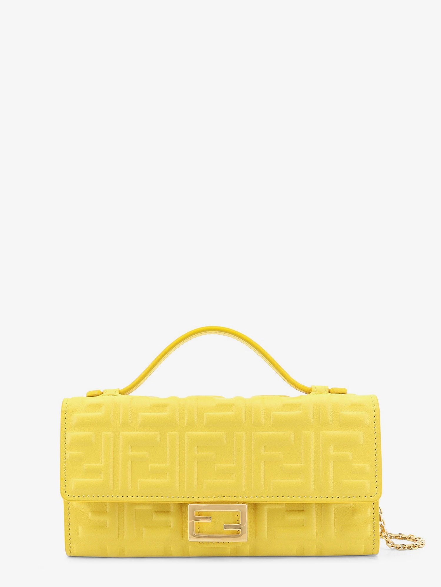 Fendi Continental With Chain Baguette Crossbody Bag With Embossed FF