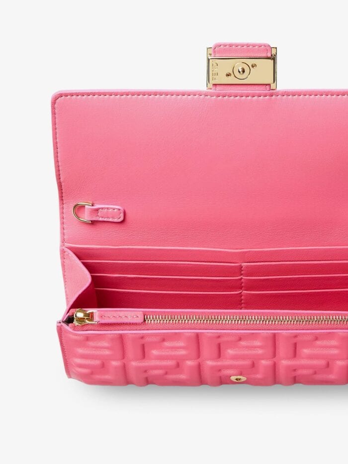 Fendi Continental With Chain Baguette Leather Shoulder Bag With Embossed FF Logo