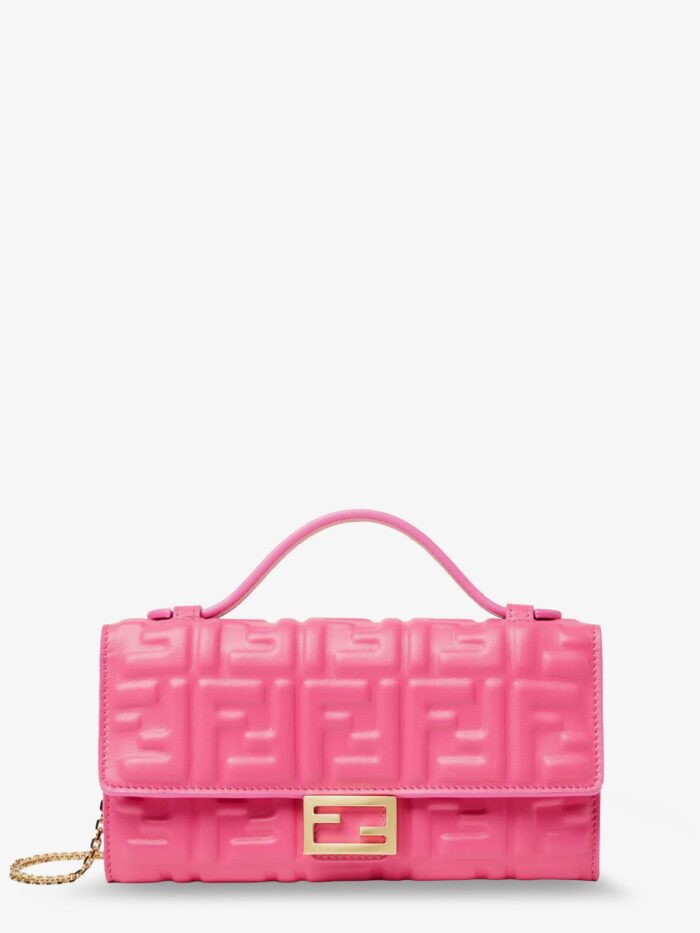 Fendi Continental With Chain Baguette Leather Shoulder Bag With Embossed FF Logo