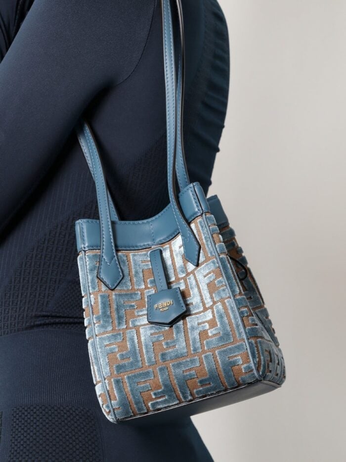 Fendi Convertible Bucket Bag In Velvet With All-over Ff Logo