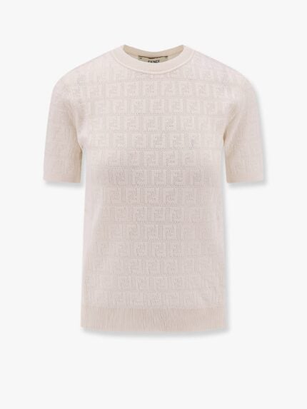Fendi Cotton Blend Embroidered T-shirt With All-over FF Logo