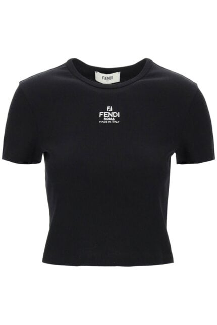 FENDI Cropped T-shirt With Logo Embroidery