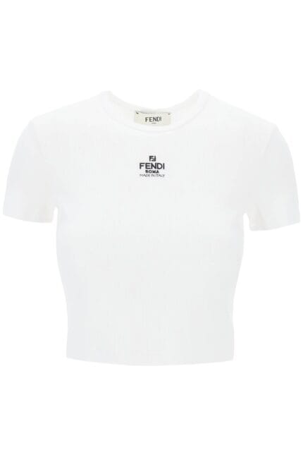 FENDI Cropped T-shirt With Logo Embroidery