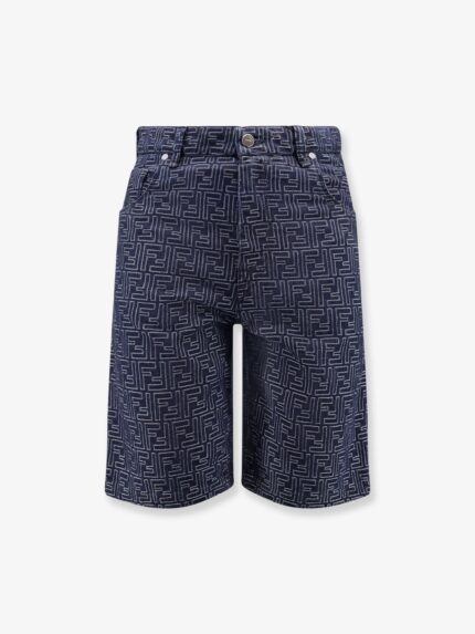 Fendi Denim Bermuda Shorts With All-over FF Logo