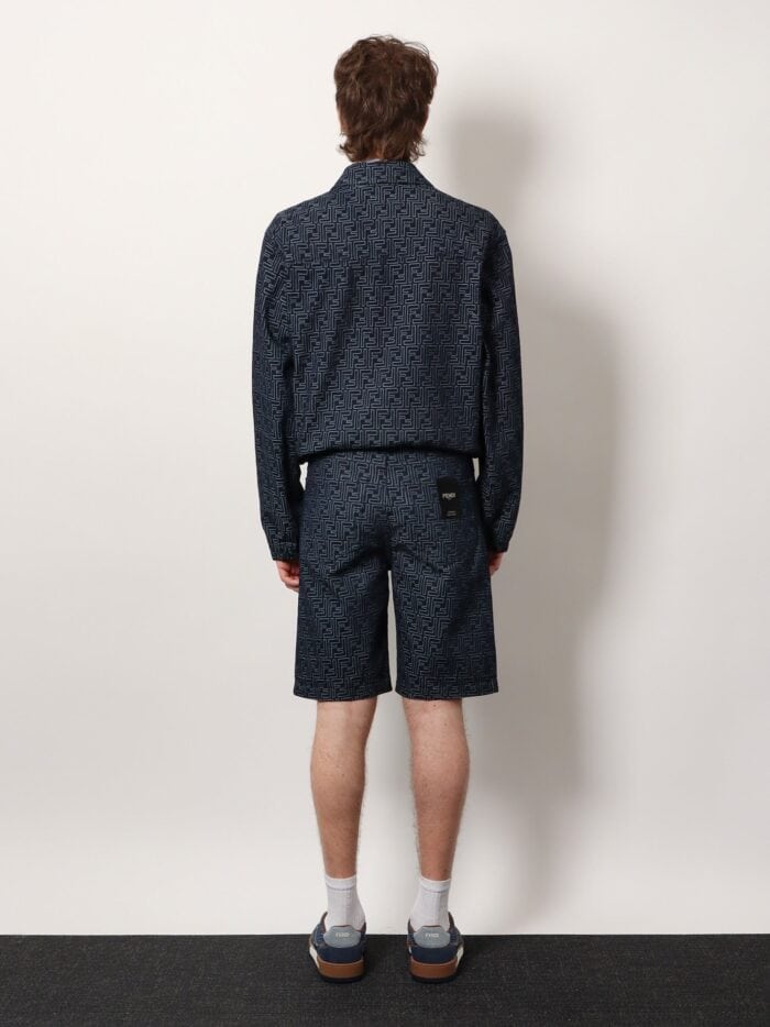 Fendi Denim Bermuda Shorts With All-over FF Logo