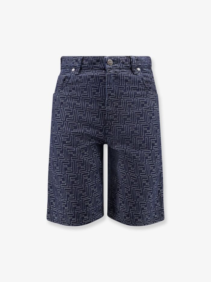Fendi Denim Bermuda Shorts With All-over FF Logo