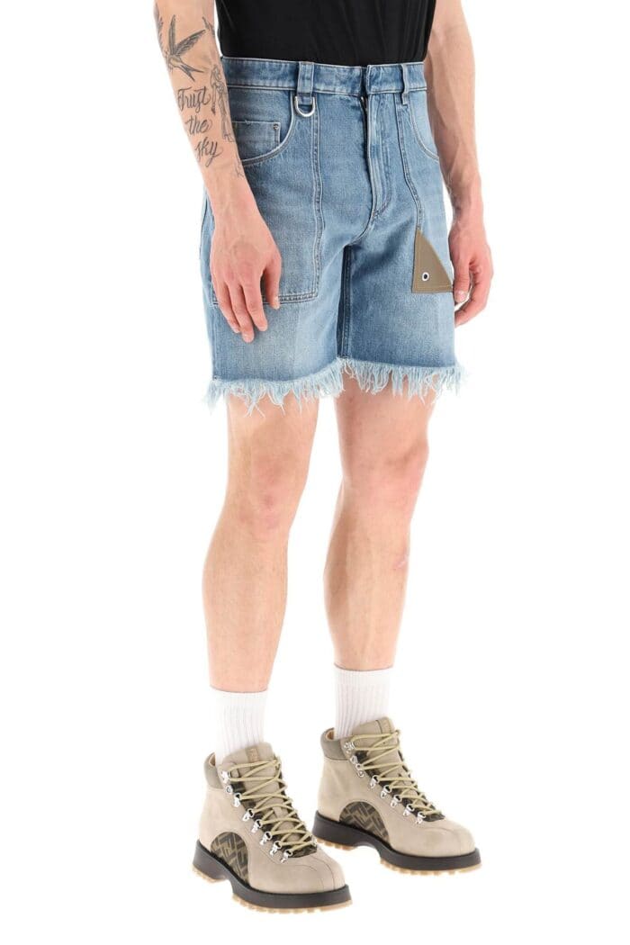 Fendi Denim Shorts With Fringed Hem