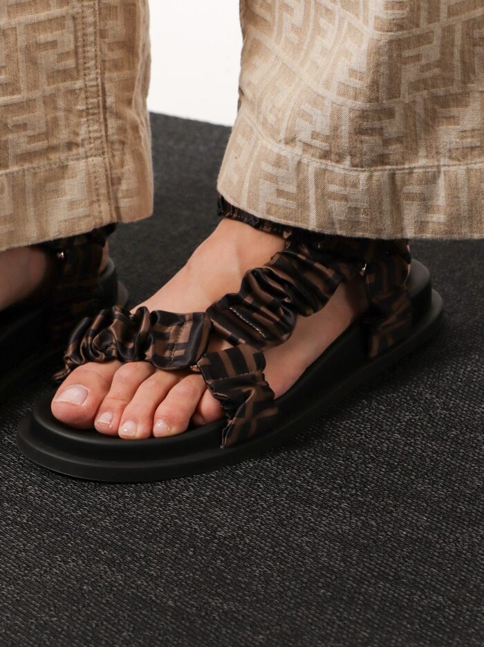 Fendi Feel Elastic Satin Sandals With FF Motif
