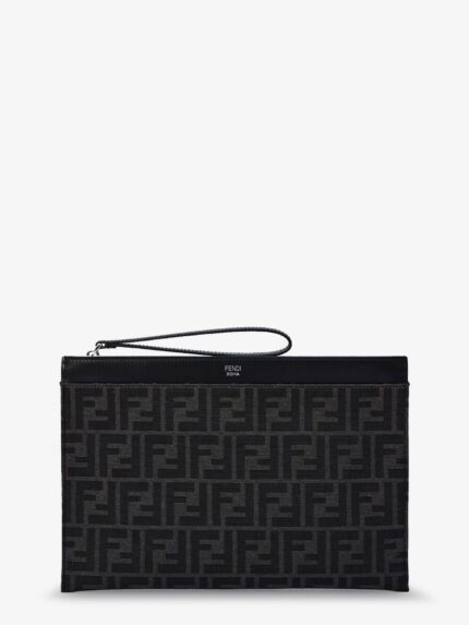 Fendi FF Jacquard Fabric And Leather Flat Pouch Medium