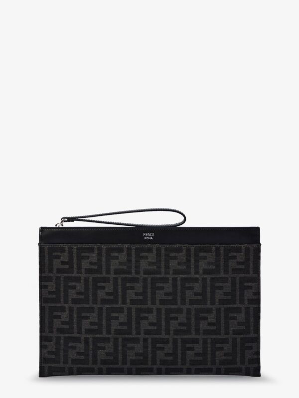 Fendi FF Jacquard Fabric And Leather Flat Pouch Medium