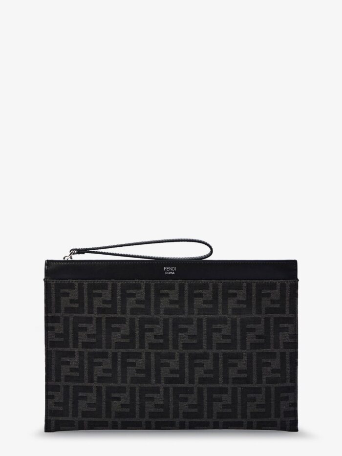 Fendi FF Jacquard Fabric And Leather Flat Pouch Medium