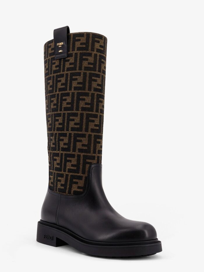 Fendi Filo Leather And FF Jacquard Fabric Boots