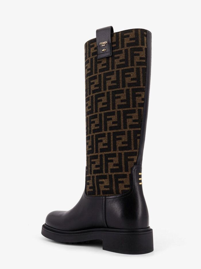 Fendi Filo Leather And FF Jacquard Fabric Boots