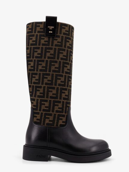 Fendi Filo Leather And FF Jacquard Fabric Boots