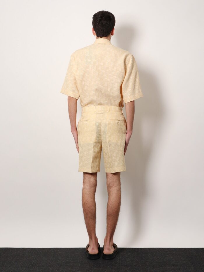 Fendi Jacquard Linen And Cotton Bermuda Shorts With All-over Ff Motif
