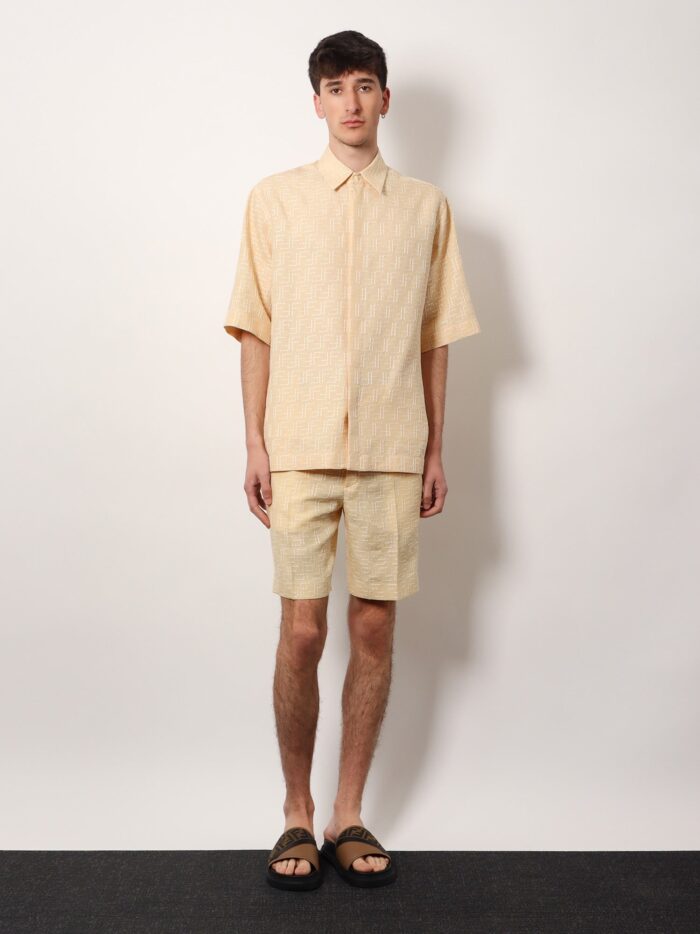 Fendi Jacquard Linen And Cotton Shirt With All-over Ff Embroidery