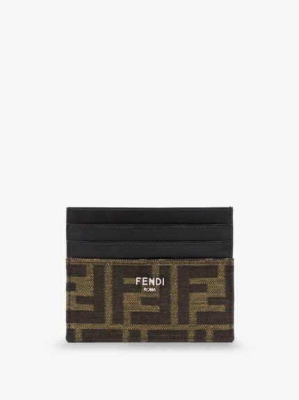 Fendi Leather Card Holder With FF Jacquard Fabric Inserts