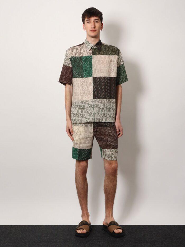 Fendi Linen Bermuda Shorts With All-over Ff Print