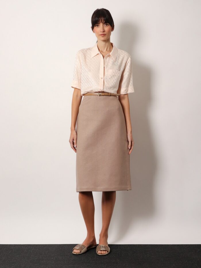 Fendi Linen Skirt With Side Zip And Slit
