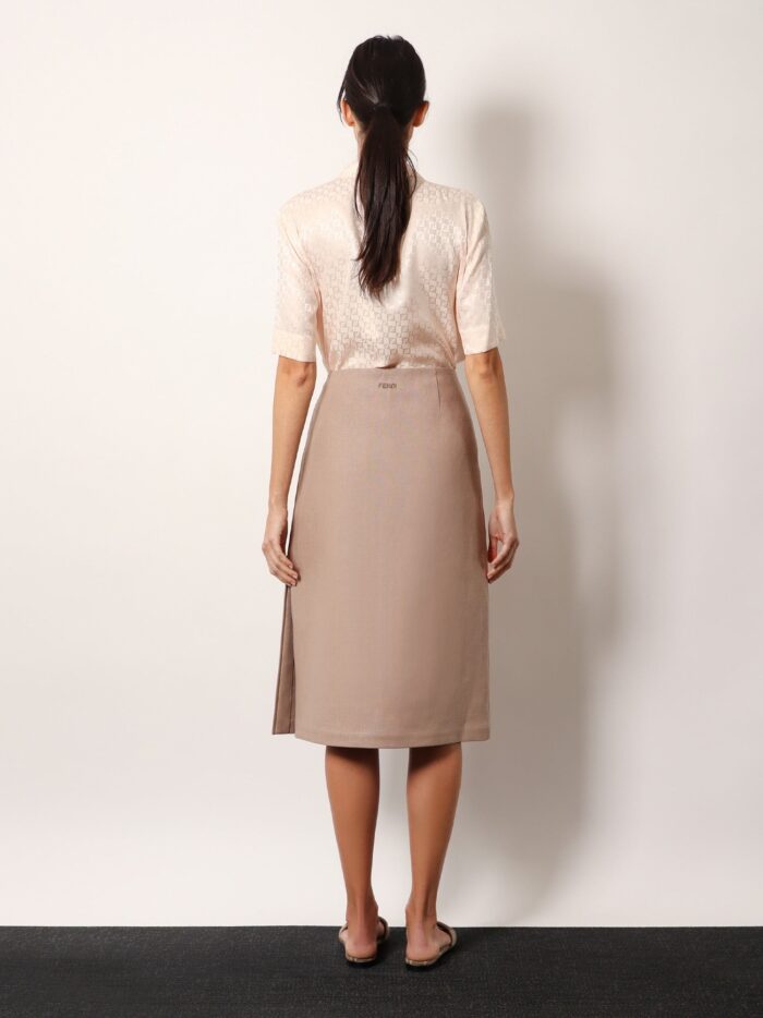 Fendi Linen Skirt With Side Zip And Slit