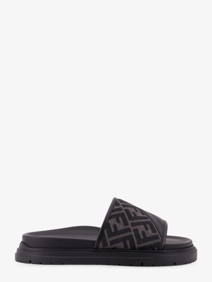 Fendi Low Leather Sandals With FF Jacquard Insert