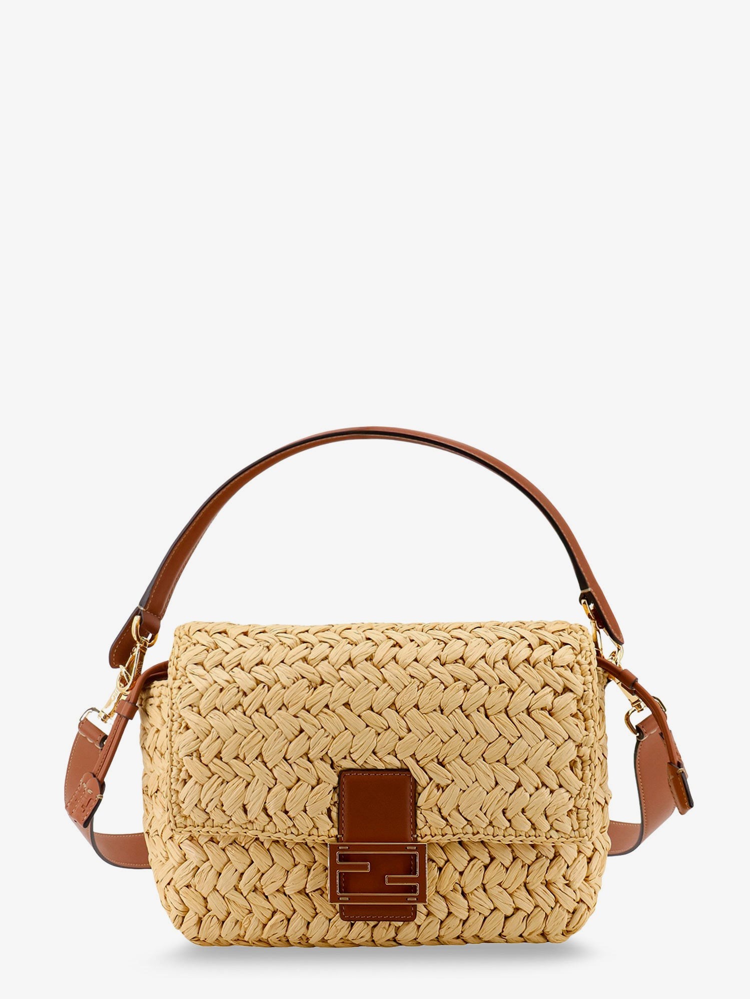 Fendi Mamma Baguette Medium Raffia Crossbody Bag